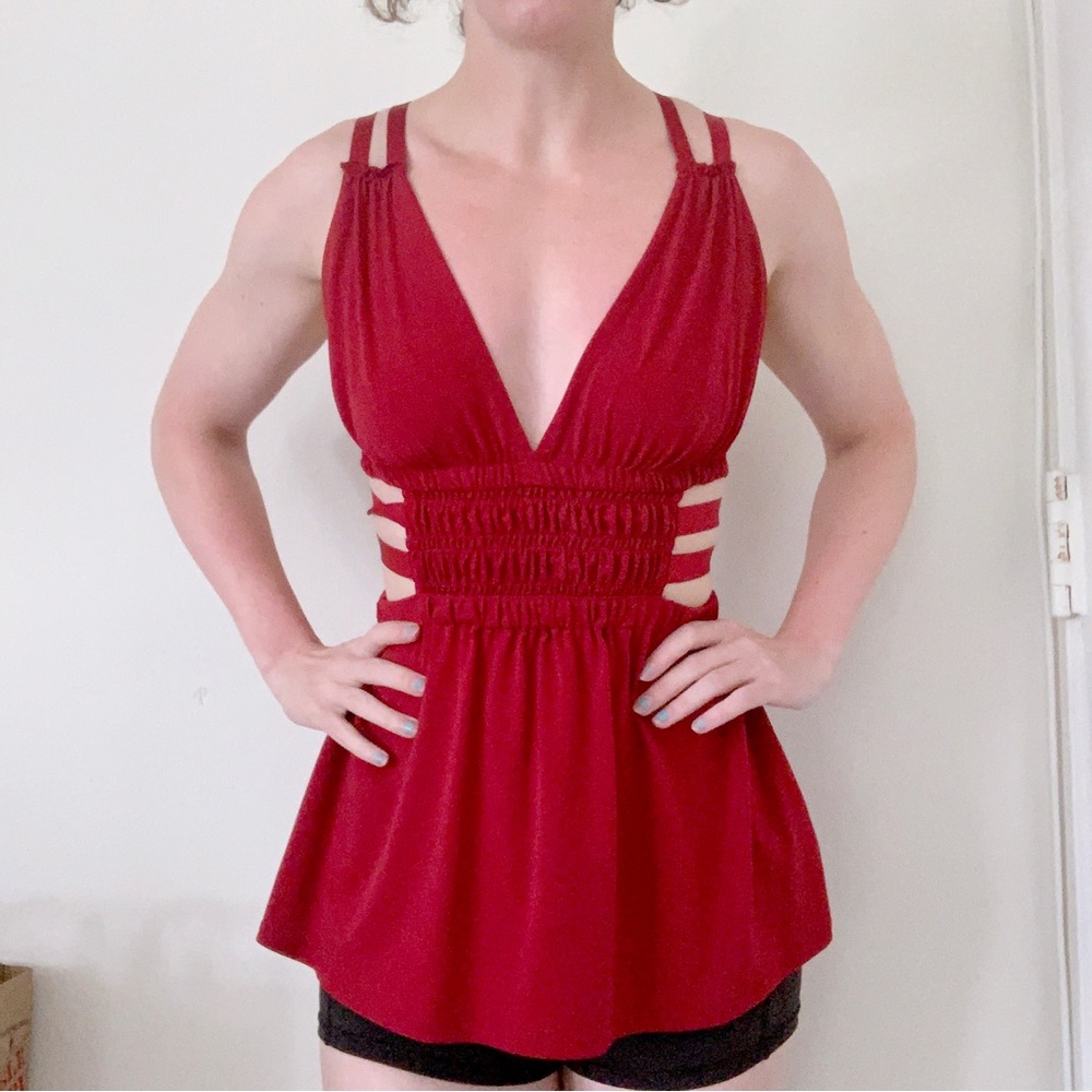 Express Red Strappy Cutout Sexy Babydoll Tank Top Y2K Festival Party Clubbing XS